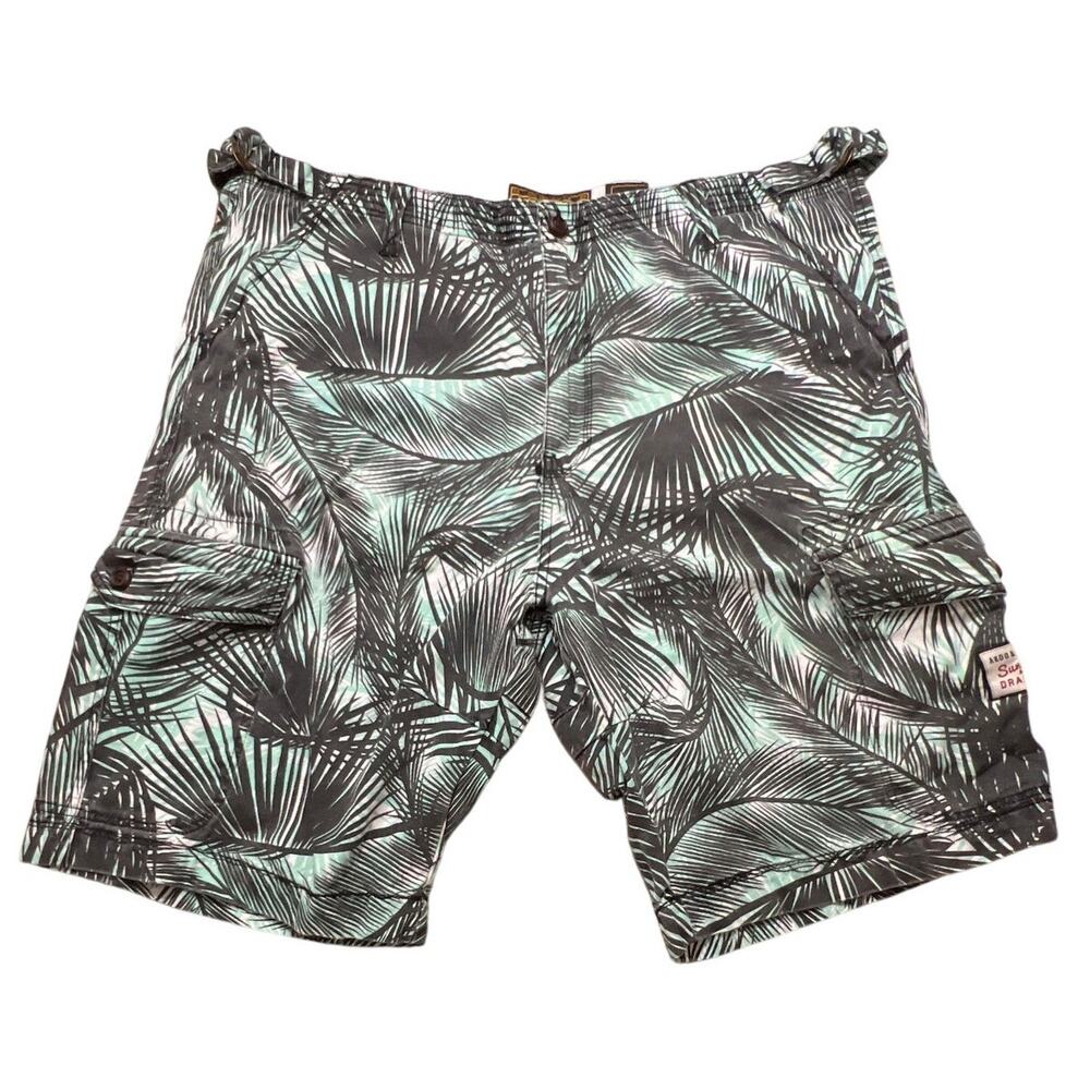 Akoo Brand Men's Shorts Sunsets and Dragonflies Grey Black Palm Leaves Size 40